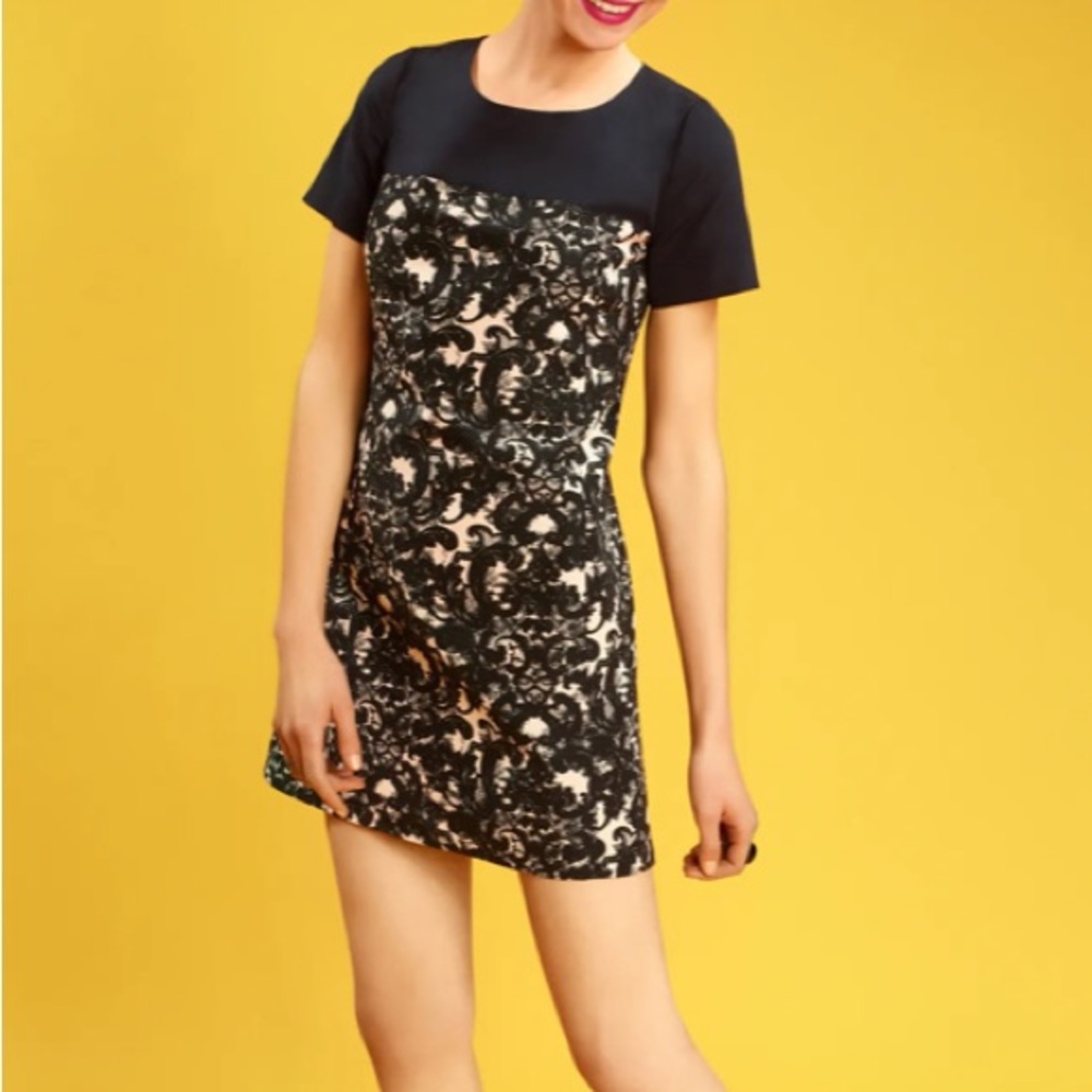 NWT Miss Wu Vera Lace Print Shirt Sleeve Dress Sz 8